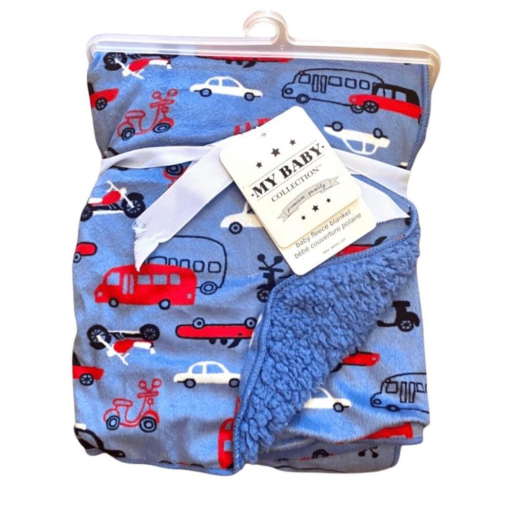 My‎ Baby Collection Swaddle Blanket Boys Denim Blue Cars Cozy Nursery Decor